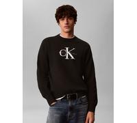 Rundhalspullover CALVIN KLEIN JEANS "COTTON MONOLOGO", Herren, Gr. XXL, schwarz, Web, Obermaterial: 100% Baumwolle, unifarben, regular fit normal, Rundhals, eingesetzt angesetztes Bündchen, Pullover R
