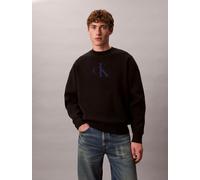 Rundhalspullover CALVIN KLEIN JEANS "LS CTTN CASHMERE 3D LOGO CRWNK S", Herren, Gr. L, schwarz, Web, Obermaterial: 95% Baumwolle, 5% Kaschmir, unifarben, regular fit normal, Rundhals, eingesetzt anges