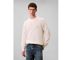 Rundhalspullover CALVIN KLEIN JEANS "LS EZ COTTON WAFFLE CRWNK SWTR 9", Herren, Gr. L, tofu, Web, Obermaterial: 100% Baumwolle, unifarben, regular fit normal, Rundhals, eingesetzt angesetztes Bündchen