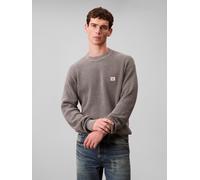 Rundhalspullover CALVIN KLEIN JEANS "LS EZ COTTON WAFFLE CRWNK SWTR 9", Herren, Gr. S, grau (medium grau htr), Web, Obermaterial: 100% Baumwolle, meliert, regular fit normal, Rundhals, eingesetzt ange