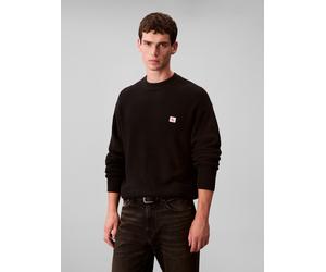 Rundhalspullover CALVIN KLEIN JEANS "LS EZ COTTON WAFFLE CRWNK SWTR 9", Herren, Gr. S, schwarz, Web, Obermaterial: 100% Baumwolle, unifarben, regular fit normal, Rundhals, eingesetzt angesetztes Bündc