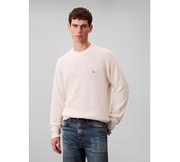 Rundhalspullover CALVIN KLEIN JEANS "LS EZ COTTON WAFFLE CRWNK SWTR 9", Herren, Gr. XXL, tofu, Web, Obermaterial: 100% Baumwolle, unifarben, regular fit normal, Rundhals, eingesetzt angesetztes Bündch