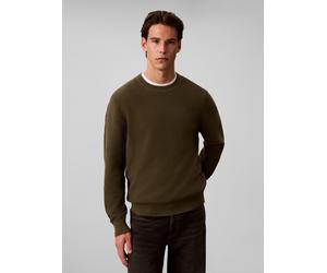 Rundhalspullover CALVIN KLEIN "LS TEXTURED COTTON CREWNK SWEATE", Herren, Gr. L, olive night, Web, Obermaterial: 100% Baumwolle, lässig geschnitten normal, Rundhals, eingesetzt Rippbündchen, Pullover