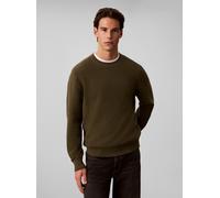 Rundhalspullover CALVIN KLEIN "LS TEXTURED COTTON CREWNK SWEATE", Herren, Gr. M, olive night, Web, Obermaterial: 100% Baumwolle, lässig geschnitten normal, Rundhals, eingesetzt Rippbündchen, Pullover