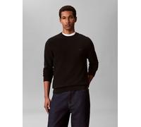 Rundhalspullover CALVIN KLEIN "LS TEXTURED COTTON CREWNK SWEATE", Herren, Gr. XXL, schwarz, Web, Obermaterial: 100% Baumwolle, unifarben, lässig geschnitten normal, Rundhals, eingesetzt Rippbündchen, 