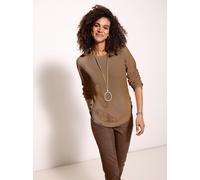Rundhalspullover CASUAL LOOKS "Pullover", Damen, Gr. 42, braun (camel), 50% Baumwolle, 50% Polyacryl, gemustert, unifarben, Pullover Rundhalspullover (23830424-42) camel