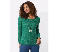 Rundhalspullover CASUAL LOOKS "Pullover", Damen, Gr. 42, grün (grün, meliert), 54% Baumwolle, 46% Polyacryl, meliert, figurumspielend, Pullover Rundhalspullover (41760959-42) grün, meliert