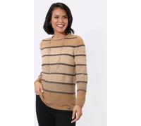 Rundhalspullover CASUAL LOOKS "Pullover", Damen, Gr. 52, beige (camel, steingrau, geringelt), 75% Baumwolle, 25% Polyacryl, gemustert, gestreift, mehrfarbig, Pullover Rundhalspullover (91363317-52) ca