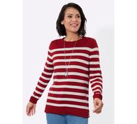 Rundhalspullover CASUAL LOOKS "Pullover", Damen, Gr. 52, rot (rot, ecru), 50% Baumwolle, 50% Polyacryl, gemustert, gestreift, mehrfarbig, Pullover Rundhalspullover (31194655-52) rot, ecru