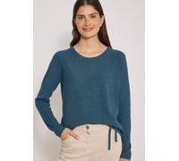 Rundhalspullover CECIL, Damen, Gr. L (42), blau (dull teal blau melange), Web, 60% Baumwolle, 40% Viskose, unifarben, normal normal, Rundhals, abgesteppt, Pullover Rundhalspullover, im soften Baumwoll