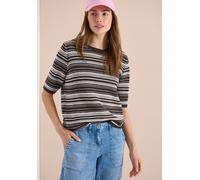 Strickpullover CECIL, Damen, Gr. L (42), schwarz-weiß (braun cacao), Strick, Obermaterial: 100% Baumwolle, gestreift, normal hüftbedeckend, Rundhals, Bündchen, Pullover Strickpullover, mit Rundhals un