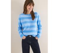 Rundhalspullover CECIL, Damen, Gr. L (42), fountain blau, Strick, Obermaterial: 85% Polyester, 15% Baumwolle, colorblocking, gestreift, lässig geschnitten hüftbedeckend, Rundhals, Pullover Rundhalspul