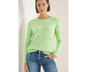 Rundhalspullover CECIL, Damen, Gr. L (42), grün (bamboo grün melange), Strick, Obermaterial: 37% Baumwolle, 34% Polyacryl, 26% Polyester, 3% Elasthan, normal, Rundhals, Rippstrickbündchen, Pullover Ru