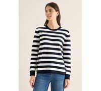 Rundhalspullover CECIL, Damen, Gr. L (42), schwarz-weiß (urban dunkelblau), Web, 37% Baumwolle, 34% Polyacryl, 26% Polyester, 3% Elasthan, gestreift, comfort fit normal, Rundhals, Bündchen, Pullover R