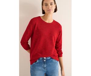 Rundhalspullover CECIL, Damen, Gr. S (38), fiery rot heather melange, Strick, Obermaterial: 60% Baumwolle, 40% Polyester, meliert, regular fit normal, Rundhals, gerader Abschluss, Pullover Rundhalspul