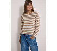 Rundhalspullover CECIL, Damen, Gr. XL (44), beige (creamy mocha melange), Stoff, 60% Baumwolle, 40% Viskose, gestreift, normal normal, Rundhals, Rippbündchen, Pullover Rundhalspullover, im Streifendes