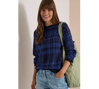 Rundhalspullover CECIL, Damen, Gr. XL (44), blau (urban dunkelblau), Web, 100% Baumwolle, kariert, normal normal, Rundhals, Rippbündchen, Pullover Rundhalspullover, aus reiner Baumwolle (26799855-XL)