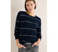 Rundhalspullover CECIL, Damen, Gr. XL (44), deep denim blau melange, Strick, Obermaterial: 37% Baumwolle, 34% Polyacryl, 26% Polyester, 3% Elasthan, normal, Rundhals, Rippstrickbündchen, Pullover Rund