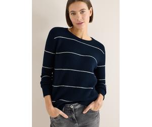 Rundhalspullover CECIL, Damen, Gr. XL (44), deep denim blau melange, Strick, Obermaterial: 37% Baumwolle, 34% Polyacryl, 26% Polyester, 3% Elasthan, normal, Rundhals, Rippstrickbündchen, Pullover Rund