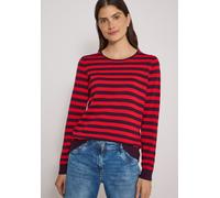 Rundhalspullover CECIL, Damen, Gr. XL (44), rot (eggplant rot), Strick, Obermaterial: 60% Baumwolle, 40% Viskose, gestreift, normal normal, Rundhals, Rippbündchen, Pullover Rundhalspullover, Bequemer