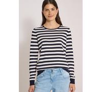 Rundhalspullover CECIL, Damen, Gr. XL (44), schwarz-weiß (urban dunkelblau), Strick, Obermaterial: 60% Baumwolle, 40% Viskose, gestreift, normal normal, Rundhals, Rippbündchen, Pullover Rundhalspullov