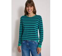 Rundhalspullover CECIL, Damen, Gr. XS (36), grün (smaragd grün), Stoff, 60% Baumwolle, 40% Viskose, gestreift, normal normal, Rundhals, Rippbündchen, Pullover Rundhalspullover, im Streifendesign (8388
