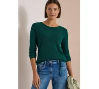 Rundhalspullover CECIL, Damen, Gr. XXL (46), grün (schwarz fir grün), Web, 60% Baumwolle, 40% Viskose, unifarben, normal normal, Rundhals, abgesteppt, Pullover Rundhalspullover, im soften Baumwoll-Mix