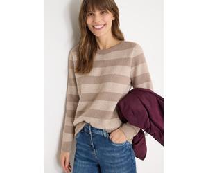 Rundhalspullover CECIL, Damen, Gr. XXL (46), urban taupe, Strick, Obermaterial: 85% Polyester, 15% Baumwolle, gestreift, lässig geschnitten hüftbedeckend, Rundhals, Pullover Rundhalspullover, mit Stre