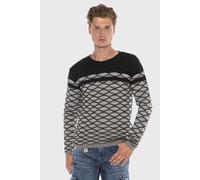 Rundhalspullover CIPO & BAXX "Pullover", Damen, Gr. S, grau, 50% Baumwolle, 50% Polyacryl, bedruckt, regular fit, Rundhals, Pullover Rundhalspullover, mit modernem Muster (39916238-S) grau