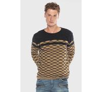 Rundhalspullover CIPO & BAXX "Pullover", Damen, Gr. XL, beige (camel), 50% Baumwolle, 50% Polyacryl, bedruckt, regular fit, Rundhals, Pullover Rundhalspullover, mit modernem Muster (67302747-XL) camel