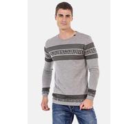 Rundhalspullover CIPO & BAXX "Pullover", Herren, Gr. L, grau, 50% Baumwolle, 50% Polyacryl, gestreift, regular fit, Rundhals, Pullover Rundhalspullover, in Streifenoptik, CP243 (96594665-L) grau