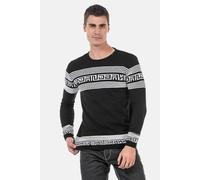 Rundhalspullover CIPO & BAXX "Pullover", Herren, Gr. L, schwarz, 50% Baumwolle, 50% Polyacryl, gestreift, regular fit, Rundhals, Pullover Rundhalspullover, in Streifenoptik, CP243 (15306459-L) schwarz