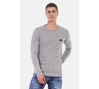 Rundhalspullover CIPO & BAXX "Pullover", Herren, Gr. M, grau (lightgrau), Feinstrick, 65% Polyester, 35% Viskose, unifarben, regular fit, Rundhals, Pullover Rundhalspullover, mit Zopfmuster, CP240 (70