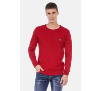 Rundhalspullover CIPO & BAXX "Pullover", Herren, Gr. M, rot, Feinstrick, 65% Polyester, 35% Viskose, unifarben, regular fit, Rundhals, Pullover Rundhalspullover, mit Zopfmuster, CP240 (31100252-M) rot