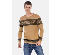 Rundhalspullover CIPO & BAXX "Pullover", Herren, Gr. S, beige (camel), 50% Baumwolle, 50% Polyacryl, gestreift, regular fit, Rundhals, Pullover Rundhalspullover, in Streifenoptik, CP243 (42656138-S) c