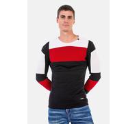 Rundhalspullover CIPO & BAXX "Pullover", Herren, Gr. S, bunt (navyblau, rot), 50% Baumwolle, 50% Polyacryl, unifarben, regular fit, Rundhals, Pullover Rundhalspullover, in extravagantem Strickdesign,