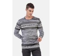 Rundhalspullover CIPO & BAXX "Pullover", Herren, Gr. S, grau, 50% Baumwolle, 50% Polyacryl, gestreift, regular fit, Rundhals, Pullover Rundhalspullover, in Melange Strick, CP244 (62798953-S) grau