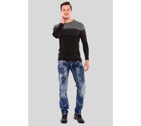 Rundhalspullover CIPO & BAXX "Pullover", Herren, Gr. S, schwarz (schwarz, grau), 50% Baumwolle, 50% Polyacryl, gemustert, regular fit, Pullover Rundhalspullover, mit Farbverlauf (76045919-S) schwarz, 