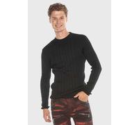 Rundhalspullover CIPO & BAXX "Pullover", Herren, Gr. XL, schwarz, 50% Baumwolle, 50% Polyacryl, unifarben, regular fit, Rundhals, gerader Abschluss, Pullover Rundhalspullover, Langsstreifenmuster (493
