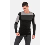 Rundhalspullover CIPO & BAXX "Pullover", Herren, Gr. XL, schwarz (schwarz, anthrazit), 50% Baumwolle, 50% Polyacryl, unifarben, regular fit, Rundhals, Pullover Rundhalspullover, in extravagantem Stric