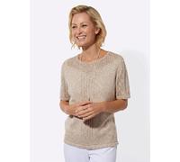 Rundhalspullover CLASSIC "Ajour-Pullover", Damen, Gr. 54, beige (sesam, ecru, meliert), 65% Baumwolle, 35% Polyacryl, meliert, Pullover Rundhalspullover (21084753-54) sesam, ecru, meliert