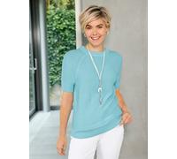 Rundhalspullover CLASSIC BASICS "Kurzarm-Pullover", Damen, Gr. 46, blau (aquamarin), 50% Baumwolle, 50% Polyacryl, unifarben, Pullover Rundhalspullover (97076600-46) aquamarin