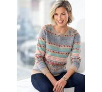 Rundhalspullover CLASSIC BASICS "Langarm-Pullover", Damen, Gr. 54, bunt (sesam, bordeaux, gemustert), 100% Polyacryl, gemustert, mehrfarbig, Pullover Rundhalspullover (81954921-54) sesam, bordeaux, ge