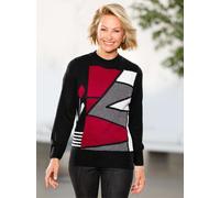 Rundhalspullover CLASSIC BASICS "Rundhals-Pullover", Damen, Gr. 48, bunt (schwarz, rot, gemustert), 98% Polyacryl, 2% Polyester, gemustert, mehrfarbig, Pullover Rundhalspullover (71625233-48) schwarz,