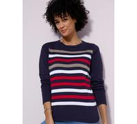 Rundhalspullover CLASSIC BASICS "Rundhals-Pullover", Damen, Gr. 56, marine, rot, geringelt, 100% Baumwolle, gemustert, gestreift, mehrfarbig, unifarben, Pullover Rundhalspullover (47104621-56) marine,