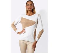 Rundhalspullover CREATION L "Modal-Mix-Pullover", Damen, Gr. 52, ecru, camel, meliert, 45% Polyamid, 23% Modal, 23% Viskose, 8% Polyester, 1% metallisierte Fasern, gemustert, mehrfarbig, Pullover Rund