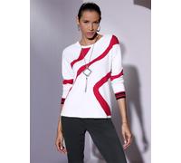 Rundhalspullover CREATION L "Pullover", Damen, Gr. 48, weiß, rot, gemustert, 50% Viskose, 25% Polyester, 25% Polyamid, gemustert, Pullover Rundhalspullover (20675541-48) weiß, rot, gemustert