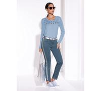 Rundhalspullover CREATION L "Pullover", Damen, Gr. 50, blau (hellblau), 47% Viskose, 25% Polyester, 18% Polyamid, 10% metallisierte Fasern, unifarben, Pullover Rundhalspullover (50791952-50) hellblau