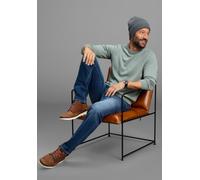 Rundhalspullover DELMAO "Neue Kollektion Feinstrick", Herren, Gr. 3XL (64/66), grüngrau, Strick, Obermaterial: 100% Baumwolle, unifarben, Basic, Basic schmal, Rundhals, Rippbündchen, Pullover Rundhals