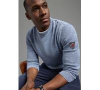 Rundhalspullover DELMAO "Neue Kollektion Sommerlicher Leinenanteil", Herren, Gr. XXL (60/62), blau melange, Strick, Obermaterial: 85% Polyester, 15% Leinen, meliert, regular fit normal, Rundhals, Stri